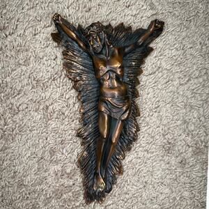 Crucifix Bronze Jesus on Feather Cross